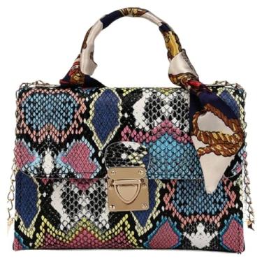 Imagem de Bolsa Feminina "Animal Print" com Lenço na Alça e Corrente de Ombro – Estilo Fashion e Sofisticado – Material Sintético Texturizado – Acompanha Bolsa de Veludo
