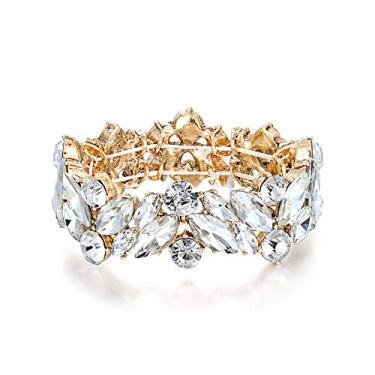 Imagem de EleQueen Pulseiras elásticas femininas de cristal austríaco com gota de strass 2 camadas corte marquise pulseira elástica, Tennis, Liga metálica, Cristal