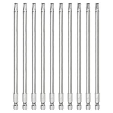 Imagem de HARFINGTON 10 peças T30 Bit Torx de segurança 1/10.2 cm haste sextavada 15.2 cm de comprimento S2 aço magnético resistente a adulteração, chave de fenda Torx cabeça Torx com furo para brocas de chave