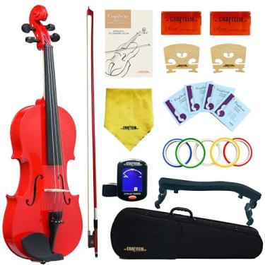 Imagem de Crafteem Roupa de violino premium 4/4 de tamanho completo para iniciantes, adultos e crianças, com fita adesiva de 5 cores - violino iniciante feito à mão para estudantes.