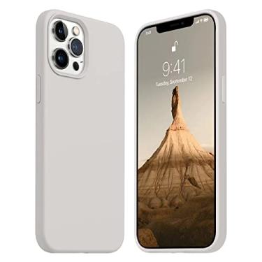 Imagem de Capa JELE compatível com iPhone 12 Pro Max de 6,5 polegadas (2020), capa protetora de corpo inteiro de borracha de silicone líquida macia premium antiarranhões à prova de choque (pedra branca)