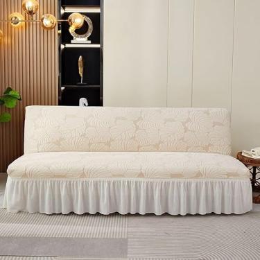 Imagem de Capa de futon sem braços com saia de babados, sofá-cama futon altamente elástica(Beige,Small (120-160cm))