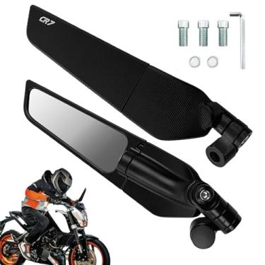 Imagem de Vidro lateral da motocicleta, vidro lateral do ciclo de sujeira - Vidro rotativo fixo da asa de - Acessórios de ciclismo Montagem do guidão de reposição de ângulo de visualização larga para motociclet