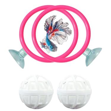 Imagem de Brinquedos de enriquecimento de anel Betta com conjunto de bola de filtro, bola de limpeza de água de tartaruga, anel de alimentação de aquário com bolas nitrificantes, brinquedo de peixe betta
