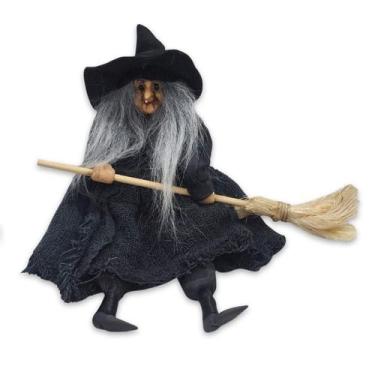 Imagem de Enfeite Bruxa com Vassoura para Pendurar Vestido Preto 23 cm - Flash