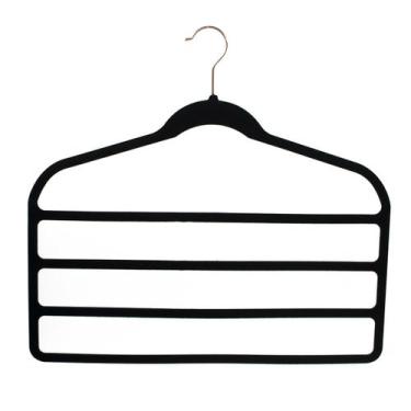 Imagem de Kit 5 Cabides Veludo Preto com gancho Rosê para 4 calças - Arboretho