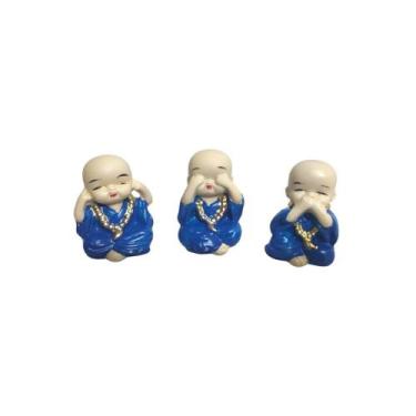 Imagem de Miniatura Trio Buda Sabios Cego Mudo e Surdo Porcelana - Azul - Decore