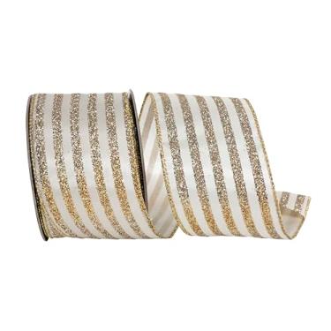 Imagem de Reliant Ribbon Fita de borda com fio de listras brilhantes com glitter vertical, ouro/prata