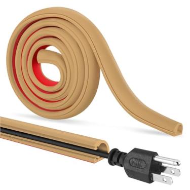 Imagem de Escondedor de cabo autoadesivo, cobertura de fio flexível para fios, suporte de parede para TV, áudio doméstico, rede, gerenciamento de linha de energia e telefone (marrom claro, 599 cm)