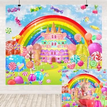 Imagem de Candyland Pano de fundo doce desenho animado arco-íris pirulito doce fotografia fundo sorvete castelo donut bolo casa meninas festa de aniversário chá de bebê decoração cabine de fotos adereço 3 x 2,4