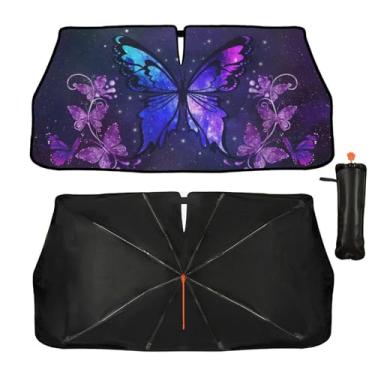 Imagem de Guarda-sol borboleta céu estrelado para para-brisa de carro - 144,8 cm x 76,2 cm capa de guarda-sol dobrável para carro raios UV e calor viseira solar universal para-brisa frontal protetor solar