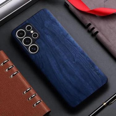 Imagem de HPQWN Para sam S24 Plus Case Fe Ultra Bamboo Wood Pattern Capa traseira de couro (para sam S24 Plus/azul escuro)