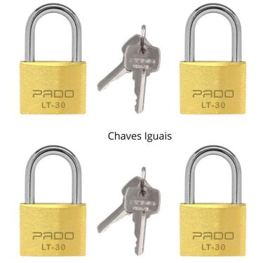 Imagem de Kit 4 Cadeados Pado Com Chaves Iguais 30mm