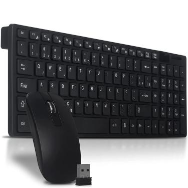 Imagem de Kit Teclado e Mouse Sem Fio Usb Wireless 2.4ghz Multimídia Abnt2 Pc Notebook Mac (Preto)