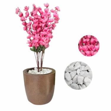 Imagem de Flor Cerejeira Pessegueiro Artificial  Vaso Liso + Pedras - Flor Imp