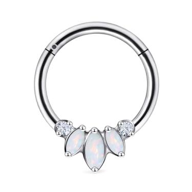 Imagem de Ruifan 20G 18G 16G Anéis de nariz de titânio para mulheres coroa quadrada CZ folha clicker articulado septo nariz anel lábio hélice cartilagem argola brinco daith torre concha corpo piercing joias