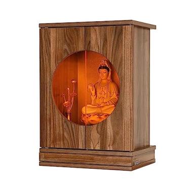 Imagem de Mesa de Tributo Nicho Budista Montado na Parede Moderno e Minimalista Oferta de Guanyin Riqueza Deus na Sala de Estar, Santuário Doméstico e Gabinete de Buda Oferecendo Altar de Buda