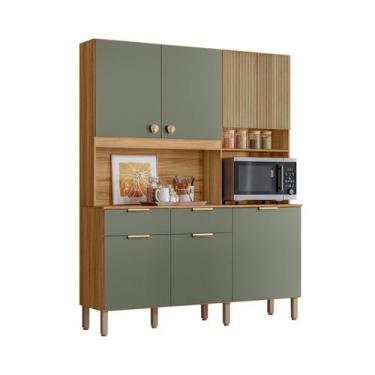 Imagem de Armário Cozinha Compacta 160 cm 7 Portas 2 Gavetas 3 Prateleiras Espaç