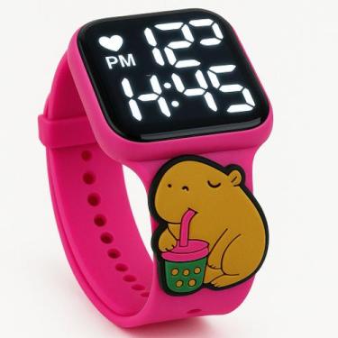 Imagem de Relógio Digital Infantil Capivara LED Pulseira Rosa - Smactudo