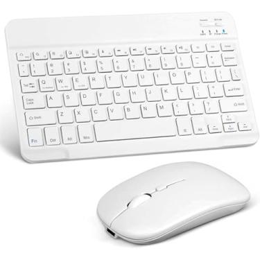 Imagem de Combo Teclado e Mouse Bluetooth Sem Fio, Ultrafino e Recarregável - Compatível com Tablets Android, iPhone, iPad, Windows Surface e Mais (Branco)