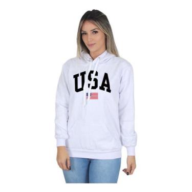 Imagem de Moletom Feminino Blusa De Frio Casual Usa United States - Hs, Branco, 