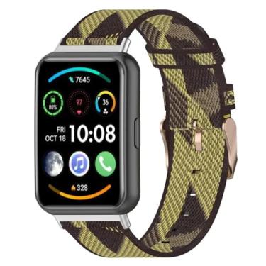 Imagem de XLCZMYL Pulseira de nylon para Huawei Watch Fit 2, pulseira inteligente para relógio Huawei, ajuste ajustável, conector de metal, amarelo e preto, para relógio Huawei