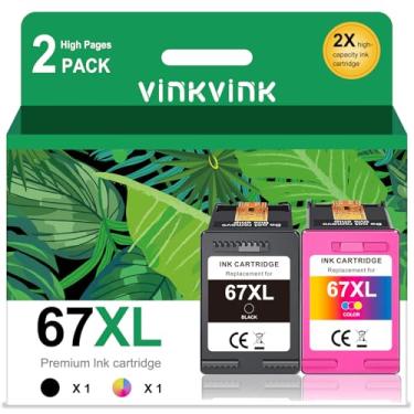 Imagem de Cartucho de tinta de substituição 67XL para HP 67XL 67 XL funciona para impressora 2700 2700e 2752 2752e 2742e 2755e 4100 4100e 4152e 4155e 6000 6055e 6400 6458 (1 preta + impressora 1 cor)