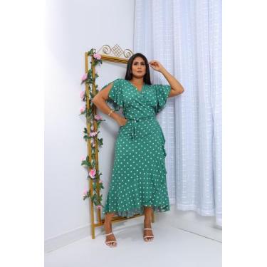 Imagem de Vestido envelope longo bolinhas de viscolinho manga curto - LAJMA STOR