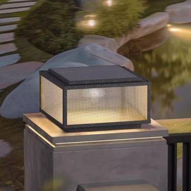 Imagem de CUTPOIY Tampas de poste solares para ambientes externos, luminária de poste externa moderna, com tampas de coluna de LED alimentadas por energia solar, lâmpadas exteriores à prova d'água, lâmpadas de