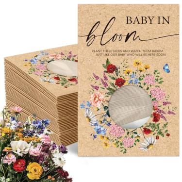 Imagem de FYSUIMU 50 pacotes de sementes de chá de bebê, flores silvestres, envelopes adesivos Kraft com janela de armazenamento de sementes resseláveis para artigos de lembrancinhas de festa de gênero
