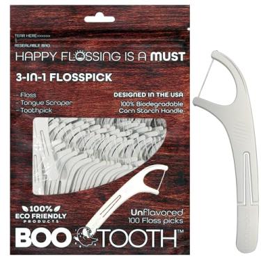 Imagem de As primeiras palhetas de fio dental 3 em 1 ecológicas do mundo - fio dental fino com palito dobrável e raspador de língua - 100 palhetas sem sabor