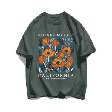 Imagem de Camiseta Feminina Casual de Algodão - Estampa Floral Amarela - Manga C