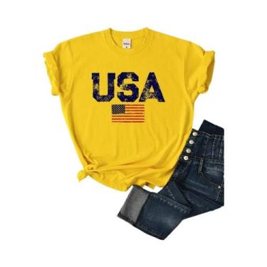 Imagem de Camiseta Feminina Verão - Estilo Hip Hop com Estampa de Bandeira Ameri