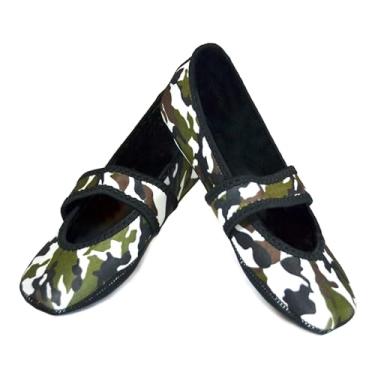 Imagem de Nufoot Pantufas femininas Betsy Lou, dobráveis, rasteiras flexíveis, chinelos de viagem, sapatos de exercícios, sapatos de dança, meias de ioga, sapatos para casa, sapatos internos, camuflagem verde,