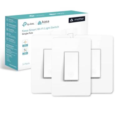 Imagem de Kasa Matter Smart Light Switch: Voice Control w/Siri, Alexa & Google Assistant, UL Certified, Timer & Schedule, Easy Guided Install, Neutral Wire Required, Single Pole, 2.4GHz Wi-Fi, 3-Pack