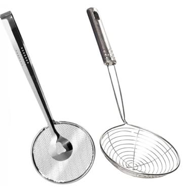 Imagem de Kit Peneira Escumadeira Para Fritura em AçO Inox de Pastel Batata Fritura C/Pegador em Inox C/PinçA e Peneira