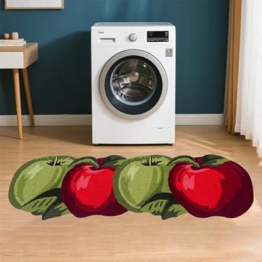 Imagem de Lacomfy Tapete Apple Runner feito à mão tapete de banho de frutas lavável antiderrapante tapete de área de maçã vermelho verde chique tapete de banheiro tapete de chão para chuveiro/capacho, 45 x 120