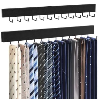Imagem de HOMEBROS Suporte de parede para gravata, cabide de madeira para armário com 24 ganchos de metal, rotação de 360°, grande capacidade, preto, 2 peças