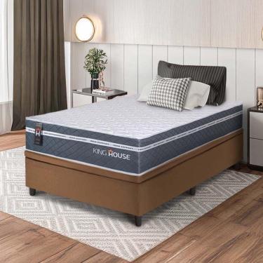 Imagem de Conjunto Box Baú Marrom Cairo Cinza Molas Ensacadas Solteiro 96x203x71 - King House