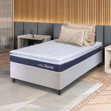 Imagem de Conjunto Box Branco Durban Azul Espuma D28 Solteiro 88x188x57 - King House