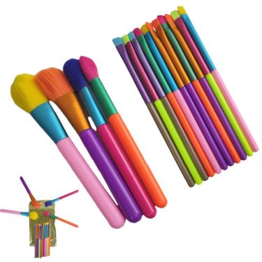 Imagem de Pincel Maquiagem Kit 15 Peças Neon Portatil Colorido