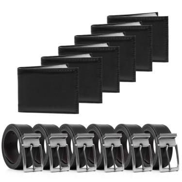 Imagem de Kit De 6 Cintos Dupla Face Masculino E 6 Carteiras Simples