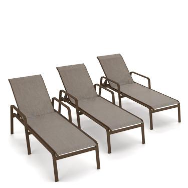 Imagem de Kit 3 Espreguiçadeira Piscina Alumínio Marrom Tela Mocca