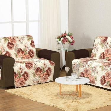 Imagem de Protetor Capa De Sofa Aquarela Estampado 2 E 3 Lugares - Floral Marrom
