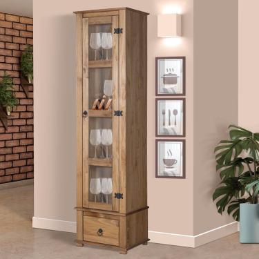 Imagem de Cristaleira 01 Porta Madeira Maciça Rústica Com Vidro Mel D151 Shop Jm