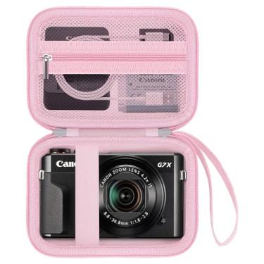 Imagem de HESPLUS Capa Protetora Para Câmera Digital Canon Powershot G7 X Mark Ii/G7X Iii/G9 Ii, Bolsa Rígida Armazenamento De Viagem, Bolso Malha Cabos, Baterias, Rosa