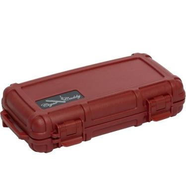 Imagem de Cigar Caddy Caixa Umidificadora De Viagem Vermelha Com Vedação Hermética, Kit Portátil, À Prova D'Água, Suporte Antiesmagamento, Disco Umidificador, Comporta 5 Charutos Churchill