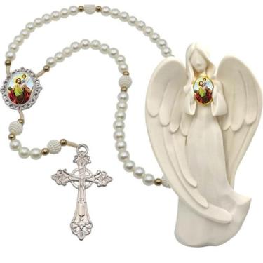 Imagem de Terço Oraçao Luxo com Imagem Anjo São Cristovão Decoração Casa Capelin
