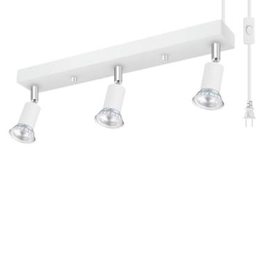 Imagem de Bricosmocon Iluminação De Trilho Plug-In, Kit Luminárias Teto Led, Luminária Parede Plug-In Branca 16" Com Cabo 14,8 Pés, Holofote 3 Luzes, Cabeça Cozinha Giratória Para Corredor Quarto (Gu10, Sem L