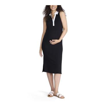 Imagem de Motherhood Maternity Vestido feminino colado ao corpo polo midi sem mangas para gravidez, Preto, M